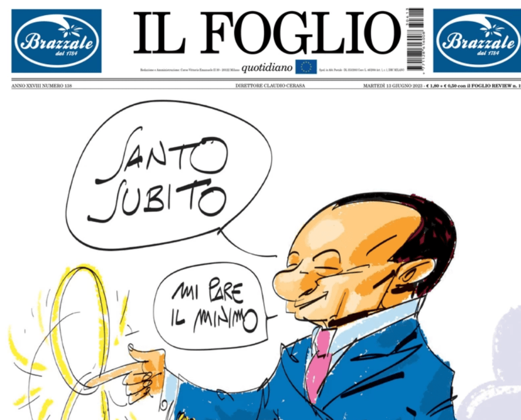 Prima pagina de Il Foglio sulla morte di Silvio Berlusconi